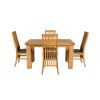 Riga 140cm Oak Table 6 Lichfield Brown Leather Oak Chair Set - 5