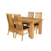 Riga 140cm Oak Table 6 Lichfield Brown Leather Oak Chair Set - 6