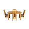 Riga 140cm Oak Table 6 Churchill Brown Leather Oak Chair Set - 4