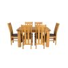 Riga 140cm Oak Table 6 Churchill Brown Leather Oak Chair Set - 5