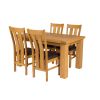 Riga 140cm Oak Table 6 Churchill Brown Leather Oak Chair Set - 7