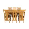 Riga 140cm Oak Table 6 Churchill Brown Leather Oak Chair Set - 8