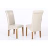 Tuscan Cream Leather Scroll Back Dining Chair Oak Legs - SPRING SALE - 3