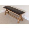 Country Oak 160cm Cross Leg Dark Brown Leather Bench - 10% OFF CODE SAVE - 11