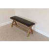 Country Oak 160cm Cross Leg Dark Brown Leather Bench - 10% OFF CODE SAVE - 12
