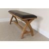 Country Oak 160cm Cross Leg Dark Brown Leather Bench - 10% OFF CODE SAVE - 15