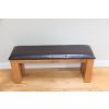 150cm Country Oak Brown Leather Chunky Indoor Oak Bench - SPRING SALE - 9