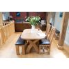 150cm Country Oak Brown Leather Chunky Indoor Oak Bench - 20% OFF SPRING SALE - 12
