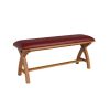 Red Leather Dining Bench 120cm Cross Leg Country Oak Design - 20% OFF SPRING SALE - 2