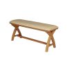 Cream Leather 1.6m Country Oak Cross Leg Bench - 10% OFF SPRING SALE - 2