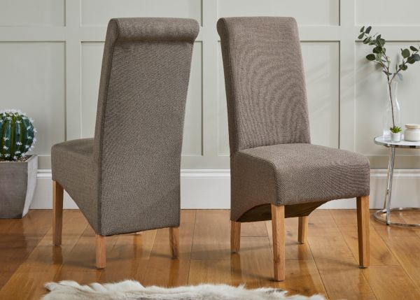 Chesterfield Brown Herringbone Fabric Dining Chair with Oak Legs