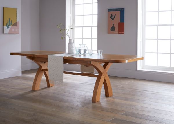 Large 280cm Double Extending Oak Dining Table 10 12 Seater Table