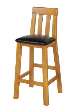 Billy Tall Oak Assembled Kitchen Stool with Black Leather Pad - £30 OFF FLASH SALE