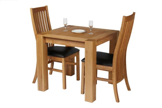 Cambridge 80cm Oak Table 2 Lichfield Brown Leather Chair Set - SUMMER SALE