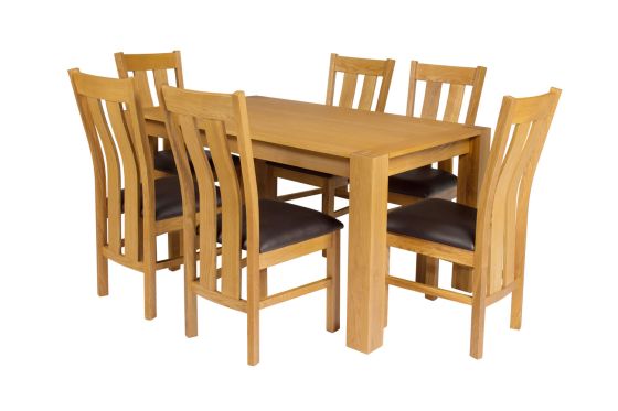 Oak Dining Set Cambridge 140cm Oak Table 6 Churchill Brown Leather Chairs - SUMMER SALE
