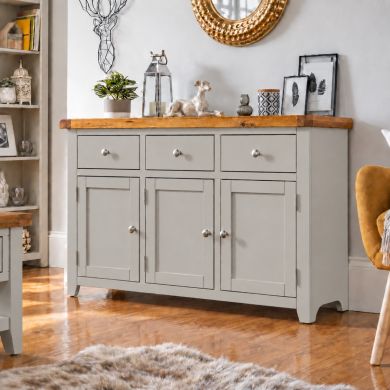 Cheshire Grey Painted 130cm Large Oak Sideboard Storage Drawers
