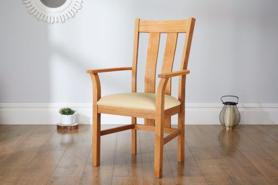 Churchill Cream Leather Oak Carver Dining Chair - SUMMER SALE