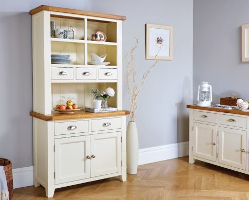Country Cottage Cream Painted 100cm Buffet and Hutch Dresser Display Unit - SUMMER SALE