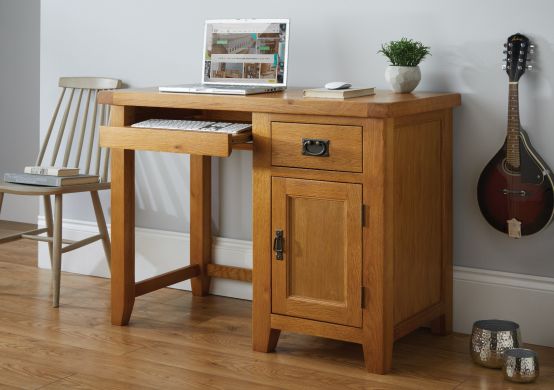 Country Oak Single Pedestal Computer Home Office Desk - SUMMER SALE