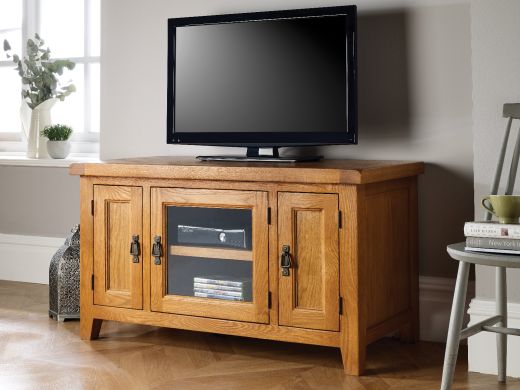 Country Oak TV unit with Glass Front - £50 OFF SUMMER SALE