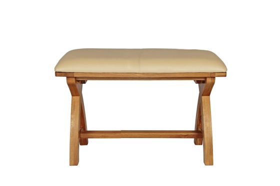 Country Oak 80cm Cream Leather X Leg Oak Bench - £40 OFF FLASH SALE