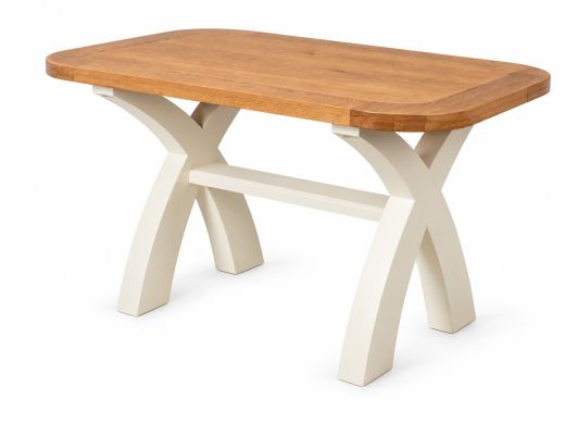 Country Oak 140cm Cream Painted Cross Leg Oak Dining Table With Rounded Corners - 20% Off Discount Code FLASH