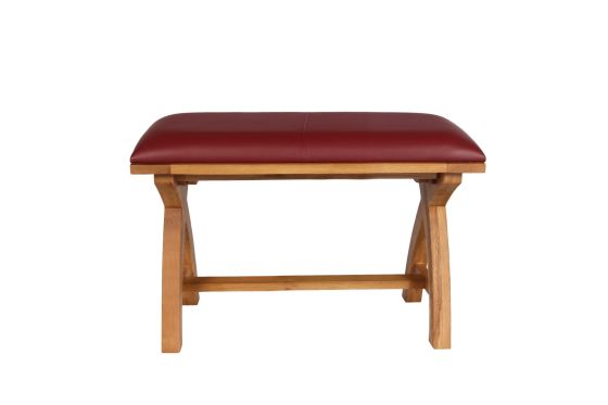 Country Oak 80cm Red Leather Cross Leg Dining Bench - £40 OFF FLASH SALE