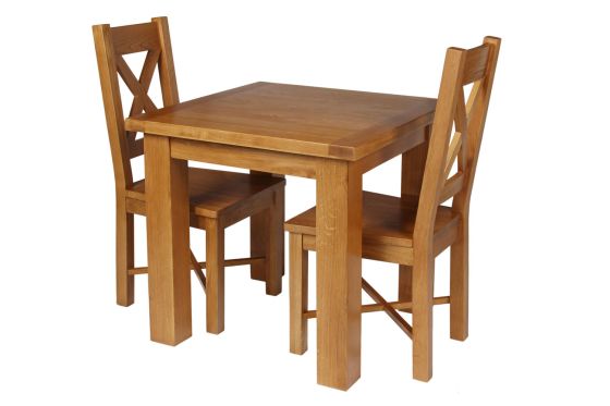 Country Oak 80cm Oak Table and 2 Grasmere Oak Seat Chair Set - SUMMER SALE