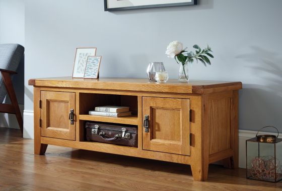 Country Oak Large Double Door Fully Assembled TV Unit - SUMMER SALE