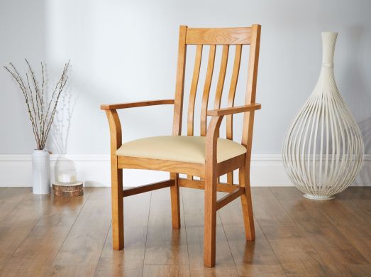 Chelsea Solid Oak Cream Leather Assembled Carver Dining Chair - SUMMER SALE