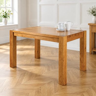 Solid Oak 130cm Chunky Corner Leg Country Oak Dining Table / Desk - £50 OFF AUTUMN SALE