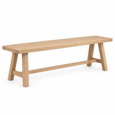 Doveridge 160cm whitewash limed oak trestle dining bench with splayed legs and central stretcher