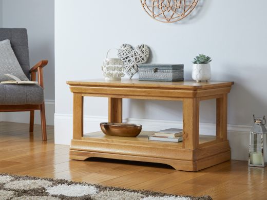 Farmhouse Oak Coffee Table with Shelf Storage