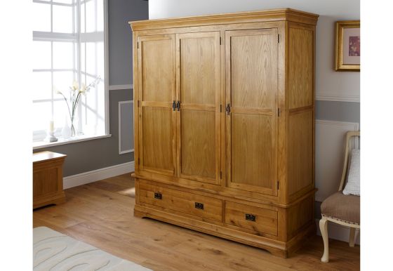 Farmhouse Country Oak Large Triple Oak Wardrobe - 20% Off Discount Code FLASH