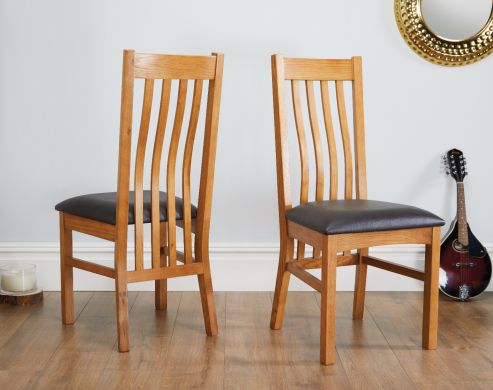 Chelsea Oak Dining Chair Brown Leather Pad - 10% OFF SUMMER SALE