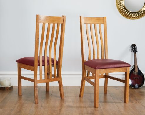Chelsea Oak Dining Chair Red Leather Pad - £30 OFF FLASH SALE