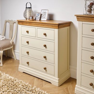 Farmhouse Country Oak Cream Painted 2 Over 3 Chest of Drawers - SUMMER SALE