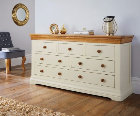 Farmhouse Country Oak Cream Painted 3 Over 4 Chest of Drawers - £140 OFF SUMMER SALE
