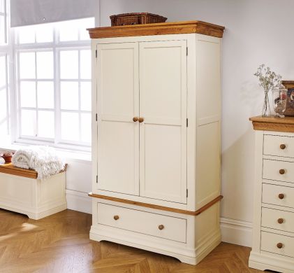 Farmhouse Country Oak Cream Painted Double Wardrobe - 20% Off Discount Code FLASH