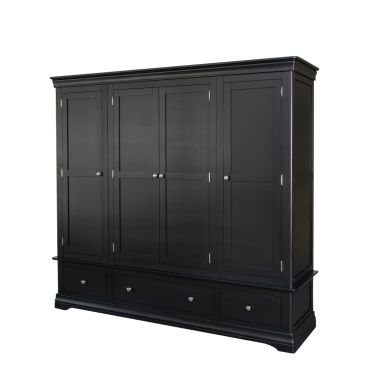 Toulouse Black Painted 4 Door Quad Extra Large Wardrobe