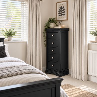 Toulouse Black Painted 5 Drawer Tallboy Chest of Drawers 