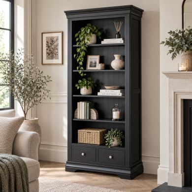 Toulouse Black Painted Tall Bookcase 2 Drawers