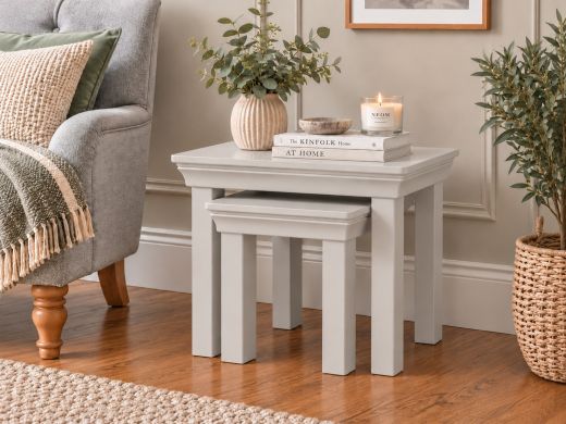 Toulouse Grey Painted Nest of Two Tables in a stylish neutral living room setting