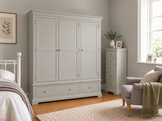 Toulouse Grey Triple Wardrobe with Drawers in a stylish bedroom