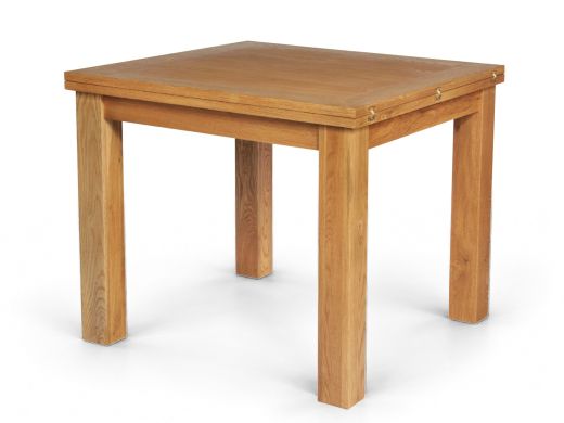 Lichfield 90cm square oak dining table closed, with flip top hinges visible
