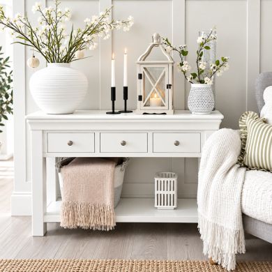 Toulouse White Painted 3 Drawer Large Assembled Console Table - @farleysnest on Instagram collaboration photo