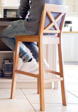 Java Cross Tall Fully Assembled Solid Oak Bar Stool - £20 OFF FLASH SALE