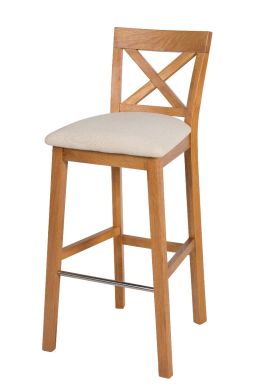 Java Cross Oak Bar Stool with Beige Linen Seat Pad
