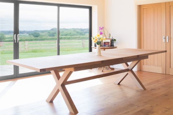Provence 3.4m Large Double Extending X Leg Oak Dining Table - 20% Off Discount Code FLASH