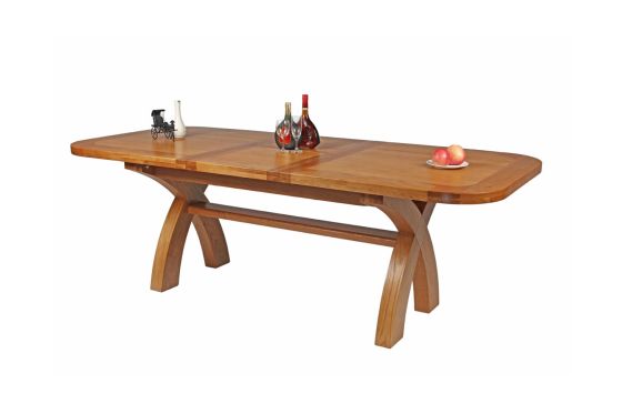 Country Oak 2.3m Cross Leg Extending Dining Table Oval Corners